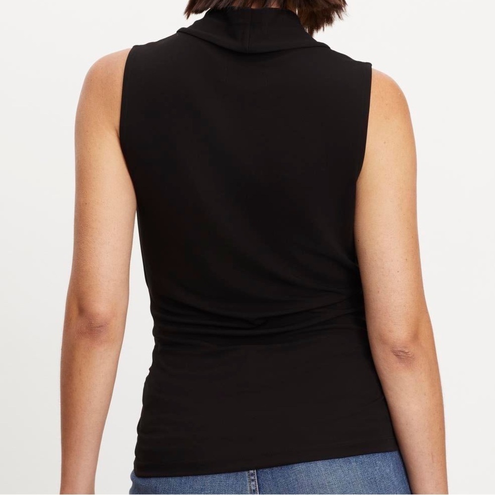 NWT velvet by Graham & Spencer woman’s medium V-neck wrap Black Sleeveless Top - Picture 4 of 10